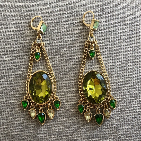 Jewelmint Jewelry - Gold Green Crystals Chandelier Statement Earrings